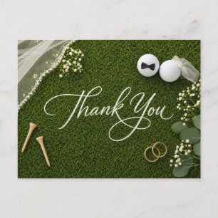 Golf Wedding Thank You Handwritten Green Grass Postcard