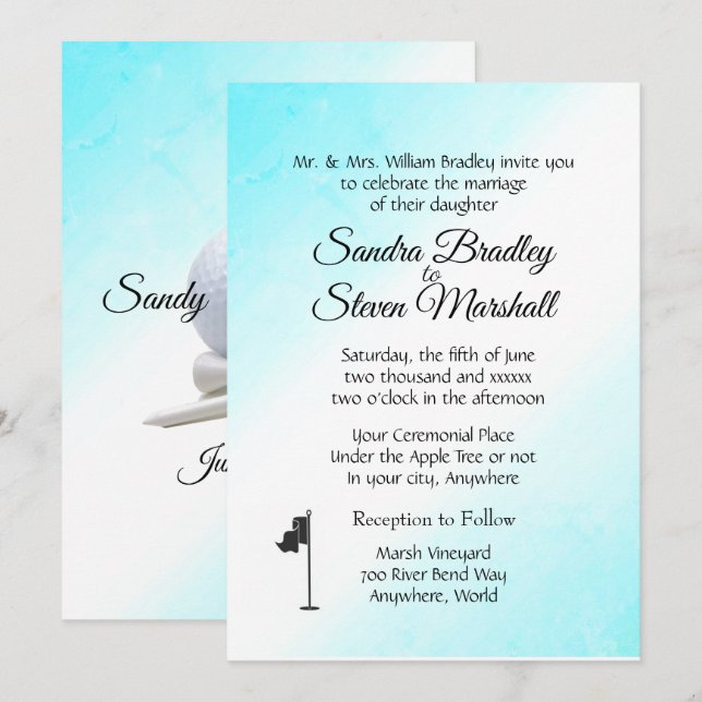 Golf Wedding Theme Aqua Invitations (Front/Back)