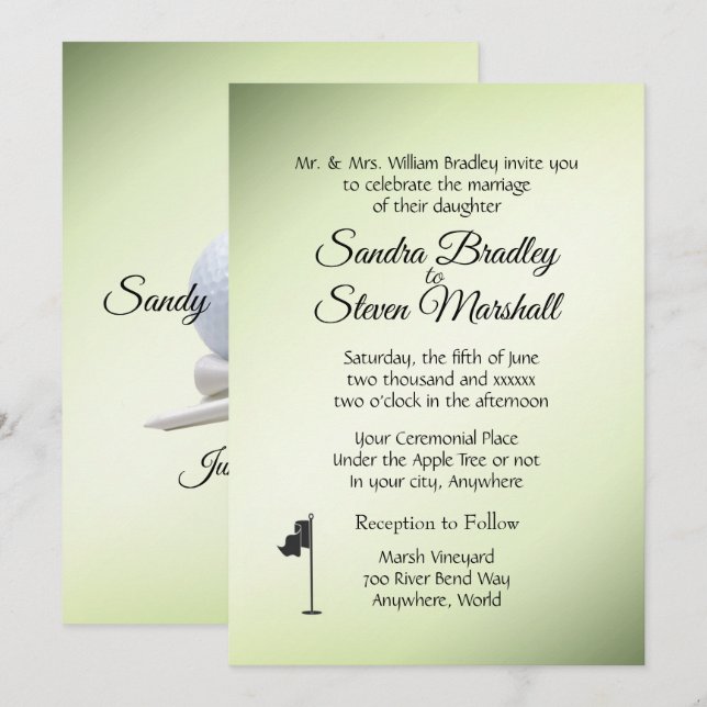 Golf Wedding Theme Green Invitations (Front/Back)
