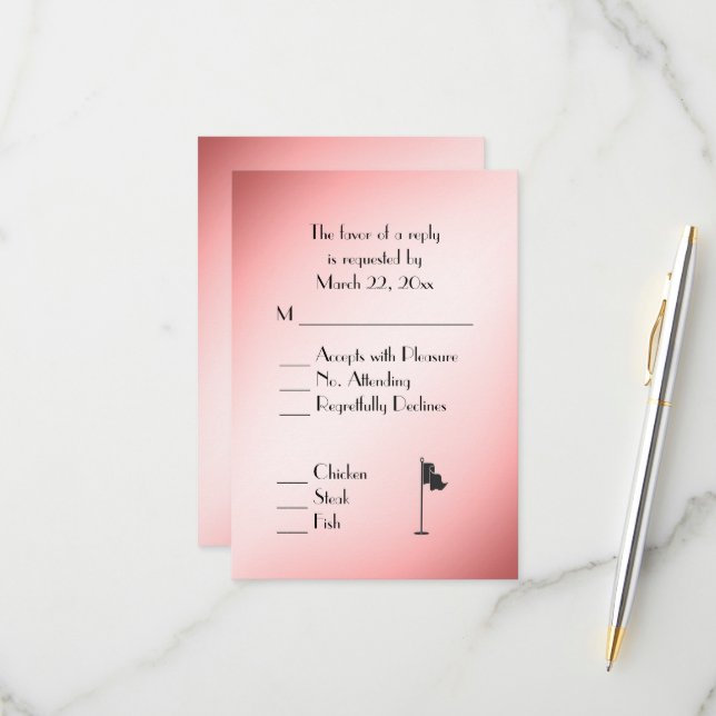 Golf Wedding Theme Pink RSVP with Menu Selection (Front/Back In Situ)