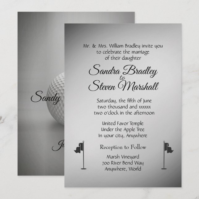 Golf Wedding Theme Silver Invitations (Front/Back)