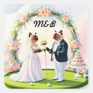 Golf Wedding themed for Cat Lovers Square Sticker