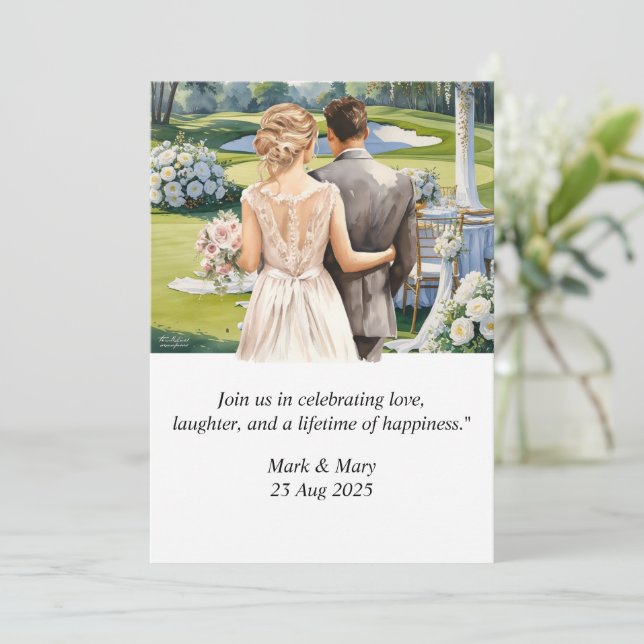 Golf Wedding themed watercolor Invitation (Standing Front)