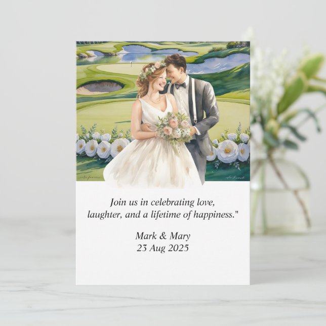 Golf Wedding themed watercolor Invitation (Standing Front)