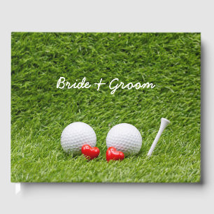 Golf Wedding two golf balls on green with love Guest Book