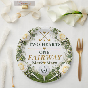 Golf Wedding Two Hearts One Fairway Paper Plate