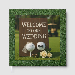 Golf Wedding with balls on green grass bride groom Guest Book