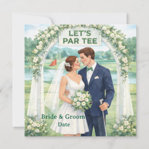 Golf Wedding with bride and groom at club house Invitation