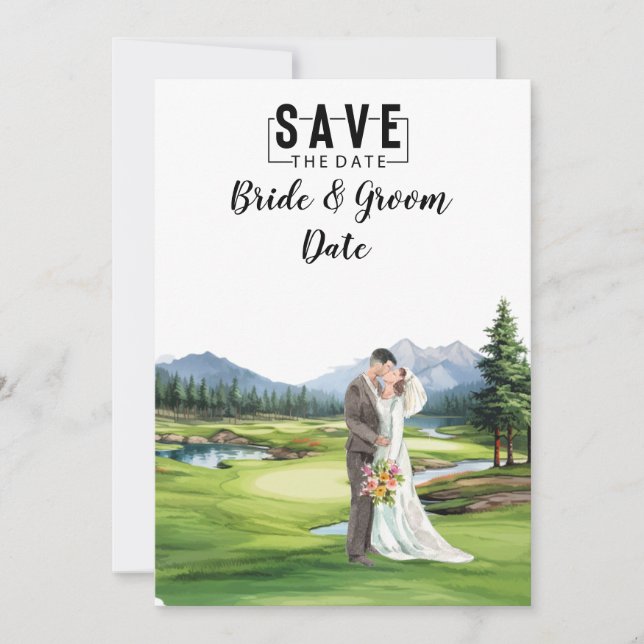 Golf Wedding with bride and groom at club house Invitation (Front)