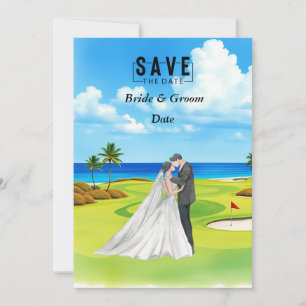 Golf Wedding with bride and groom at club house Invitation