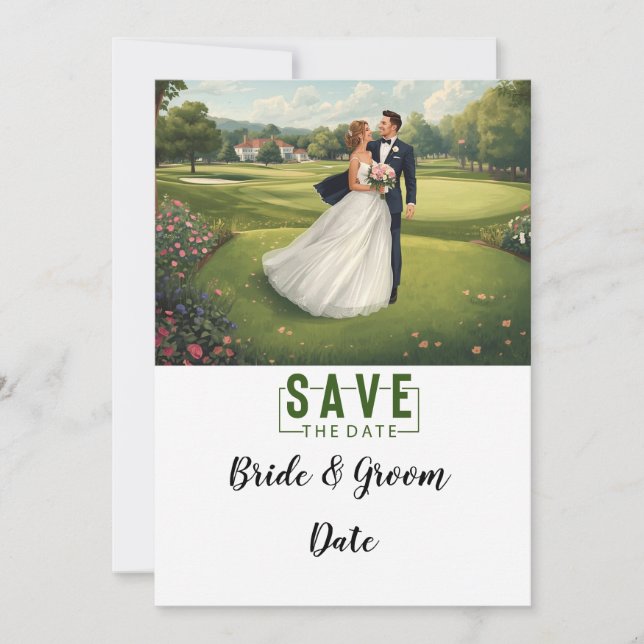 Golf Wedding with bride and groom at club house Invitation (Front)