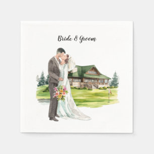 Golf Wedding with bride and groom Napkin