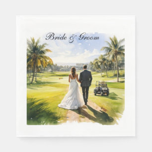 Golf Wedding with Bride and Groom on course Napkin