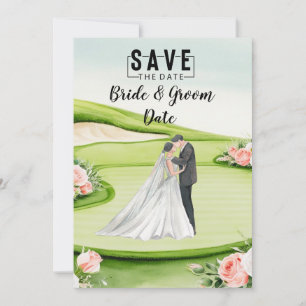 Golf Wedding with bride and groom on green Invitation