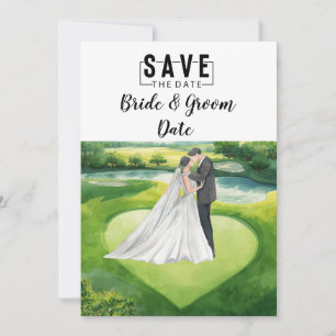 Golf Wedding with bride and groom on green Invitation