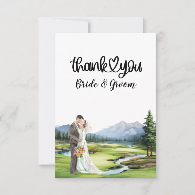 Golf Wedding with bride and groom  Thank You Card (Front)