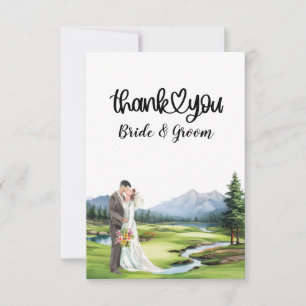 Golf Wedding with bride and groom  Thank You Card