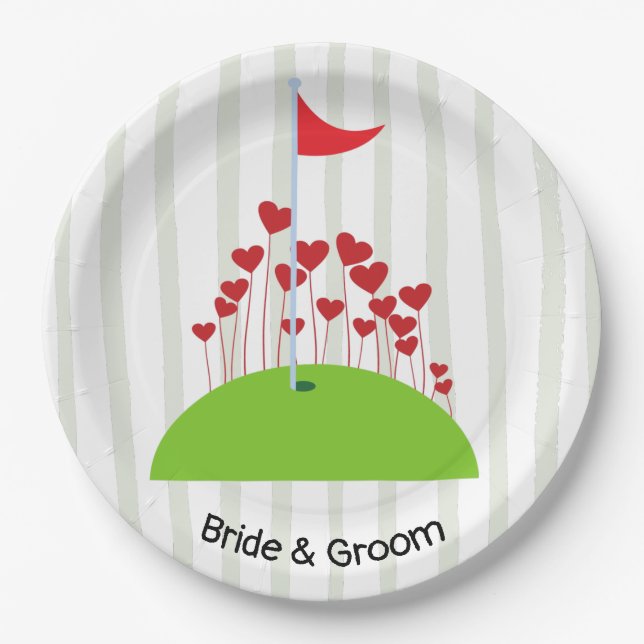 Golf wedding with lots of love at golf flag golfer paper plate (Front)