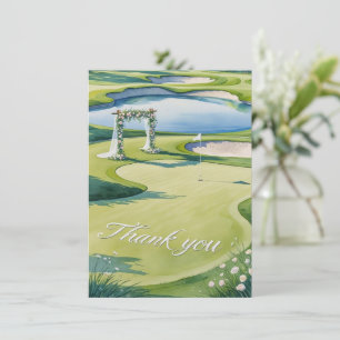 Golf Wedding with Text on golf course  Thank You Card