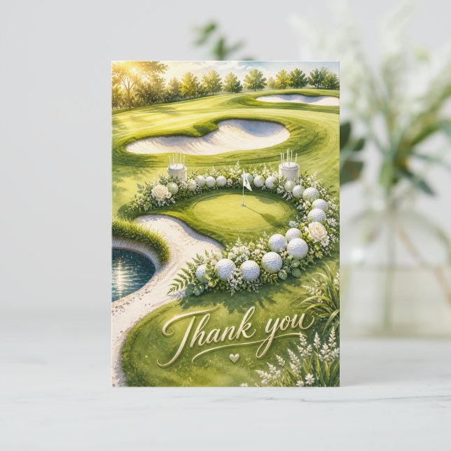 Golf Wedding with Text on golf course  Thank You Card (Standing Front)