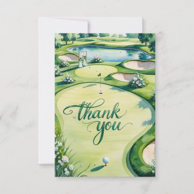 Golf Wedding with Text on golf course  Thank You Card (Front)