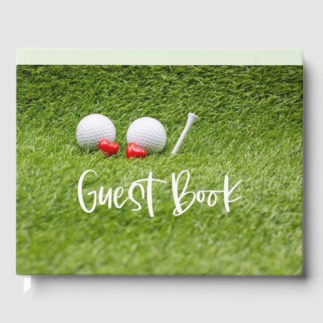 Golf Wedding with two golf ball in love on green  Guest Book (Front)