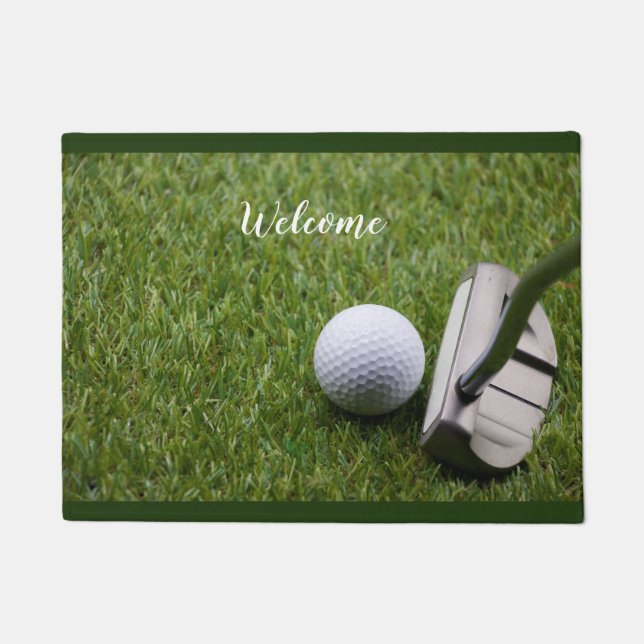Golf Welcome  door mat  golf ball and Putter (Front)