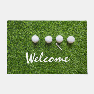 Golf welcome door mat golfer golf balls and tee