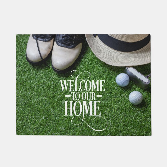 Golf Welcome to golfer home with ball on green   Doormat (Front)