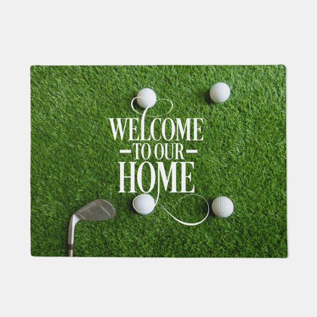 Golf Welcome to golfer home with ball on green  Doormat (Front)