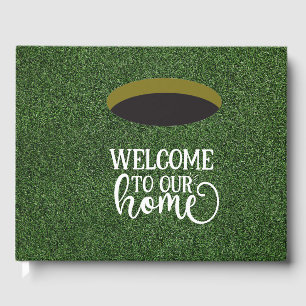 Golf Welcome to our home golfer on green grass Guest Book