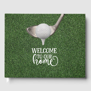 Golf Welcome to our home golfer on green grass Guest Book