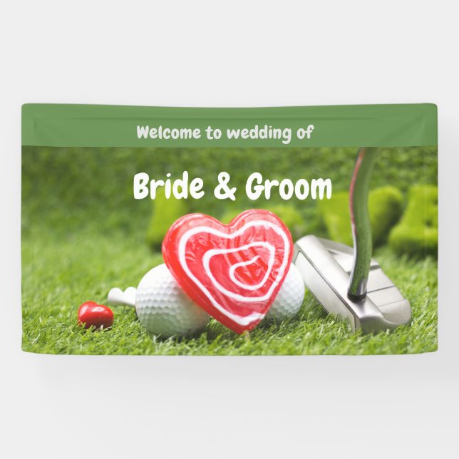 Golf welcome to wedding with golf ball and love banner (Horizontal)