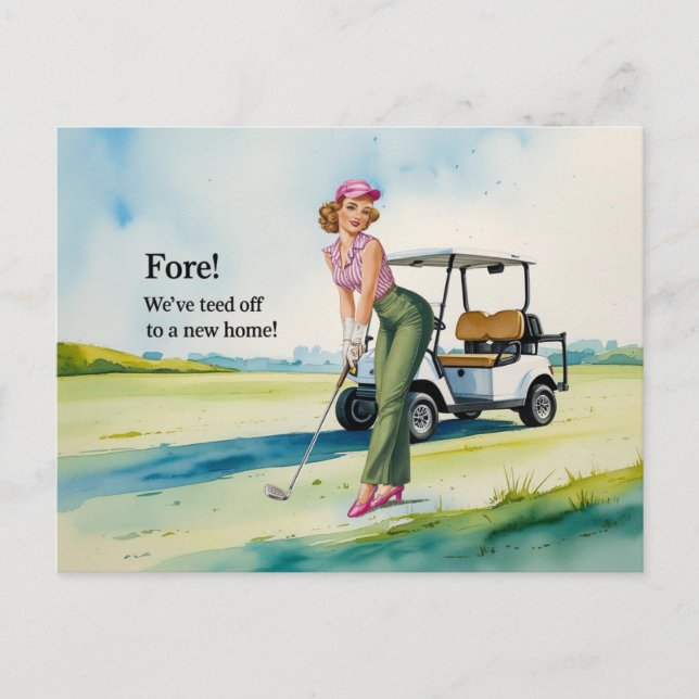 Golf we've moved to new house watercolor style postcard (Front)