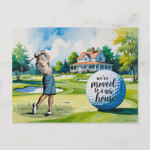 Golf we've moved to new house watercolor style postcard
