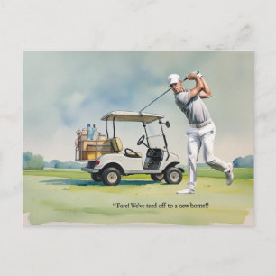 Golf we've moved to new house watercolor style postcard