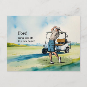 Golf we've moved to new house watercolor style postcard