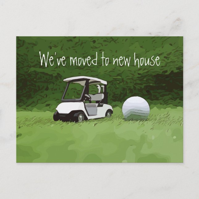 Golf we've moved to new house with golf on green announcement postcard (Front)