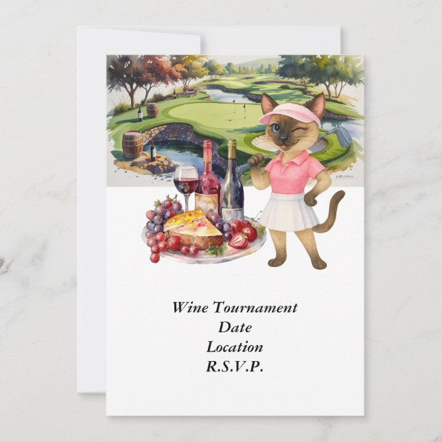 Golf wine tasting tournament with wine at course  invitation (Front)
