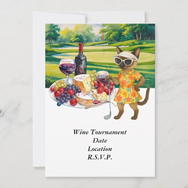 Golf wine tasting tournament with wine at course  invitation (Front)