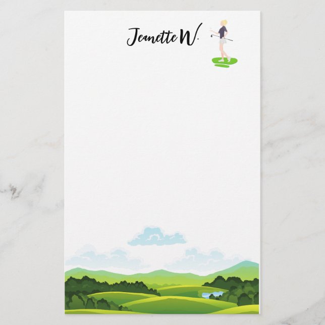 Golf with Name Cart golfer golfing Woman golfer  S Stationery (Front)