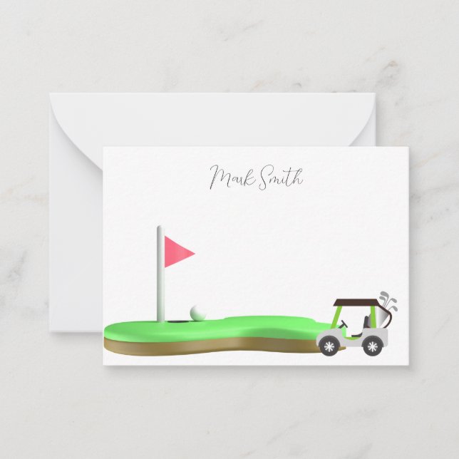 Golf with Name for golfer with golf cart at flag  Card (Front)
