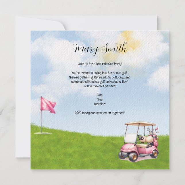 Golf with Name for golfer with golf cart at flag  Invitation (Front)