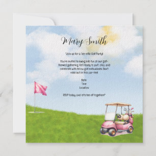 Golf with Name for golfer with golf cart at flag  Invitation