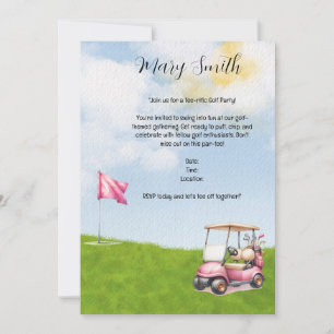Golf with Name for golfer with golf cart at flag  Invitation