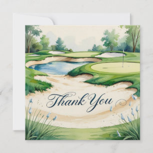 Golf with text on golf course watercolor style thank you card