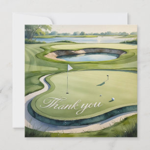 Golf with text on golf course watercolor style thank you card