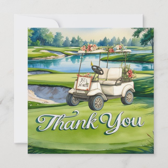 Golf with text on golf course wedding thank you card (Front)