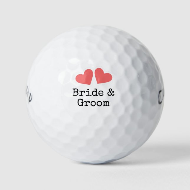 Golf with two red heart bride & groom wedding  balls (Front)