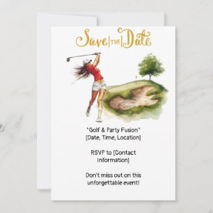 Golf woman golfer is golfing on green invitation